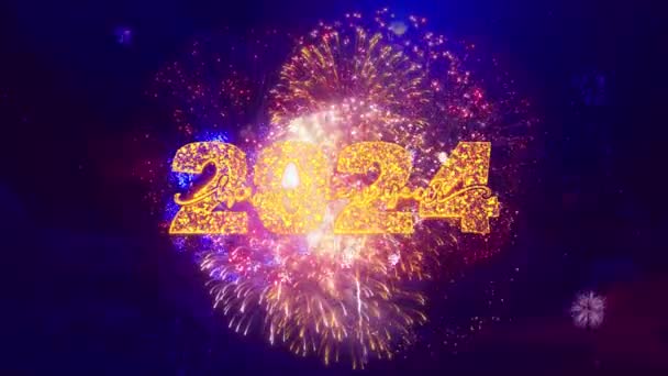Animação Feliz Ano Novo 2024 Lettering Com Fogos Artifício Luxuosa — Vídeo de Stock