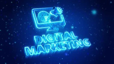 Dijital Pazarlama Teknolojisi Sanal Ekran HUD Hologram Hi Tech Loop konsepti. pazarlama sosyal medya ağı platformu hizmet internet ödeme kanalı, çevrimiçi perakende alışveriş ve her şeyi dijital olarak sunar.