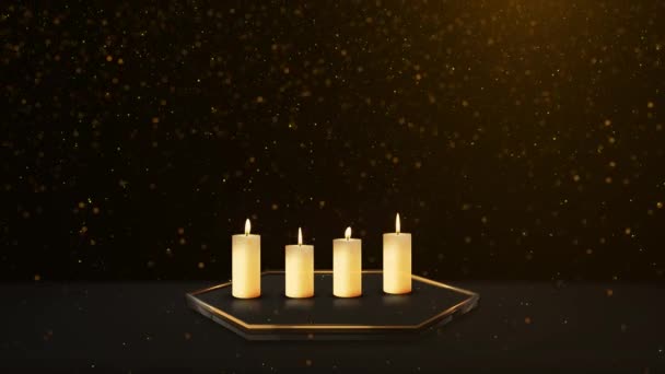 燃烧的蜡烛模糊了灯光 许多圣诞节的蜡烛都在夜里燃着 抽象的蜡烛背景 火焰闪耀 宗教仪式 精神静坐 和平精神丧礼 — 图库视频影像