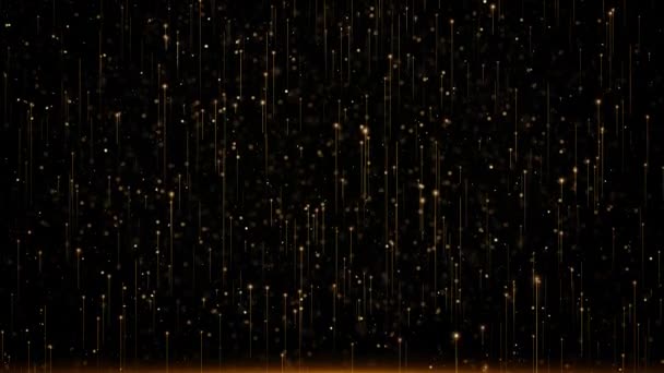 Gouden Luxe Bokeh Zweeft Lucht Stof Glitter Deeltjes Zwarte Achtergrond — Stockvideo