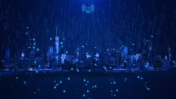 Horizonte Futurista Ciudad Inteligente Digital Big Data Inteligencia Artificial Internet — Vídeos de Stock