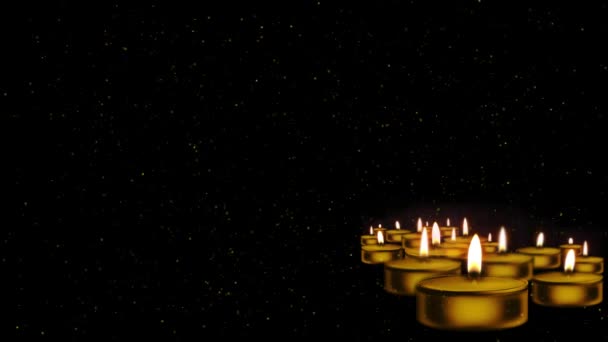 4K烛光在明亮的金色亮晶晶的动画背景 喜庆的圣诞佳节或快乐的新年装饰前 带有复制空间的装饰背景 — 图库视频影像