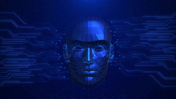 人脑网络人工智能深奥的学习理念 机器人面对虚拟人类 虚拟人物数字克隆 人脑算法创新 大数据可视化 — 图库视频影像