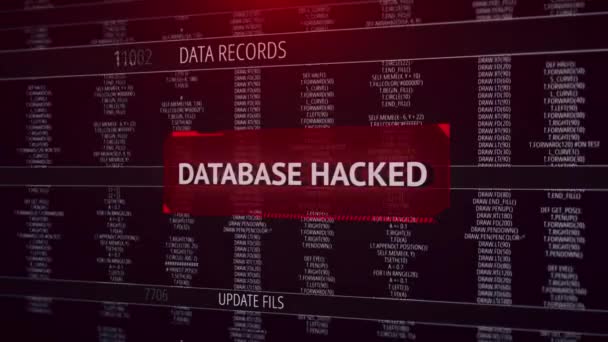 Zhakowana Baza Danych Sieć Komputerowa Cyber Ataku Wirus Spyware Złośliwe — Wideo stockowe