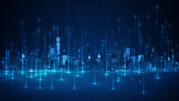 3D现代智能城市与无线网络联线网络 技术分叉的概念 大数据连接技术 全球通信网络概念 Iot物联网 — 图库视频影像