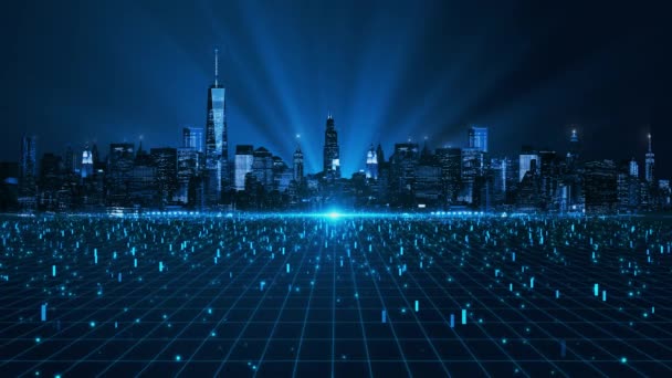 Cyberpunk Metaverse Crypto Currency Technology Concept Futuristic Network Neon City — Vídeos de Stock