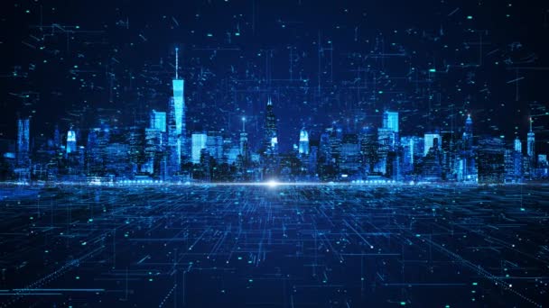 Big Data Verbindungstechnologie Stadtbild Smart Digital City Globalization Abstrakte Vernetzung — Stockvideo