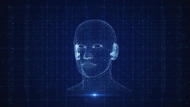 デジタル テクノロジー 人間の心の人工知能人顔フィクション アニメーション サイバーマインド人間コンピューティング ロボットビッグデータ ニューラルネットワーク機械学習システム ディープフェイク — ストック動画