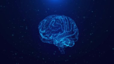 Dijital yapay zeka yeniliği. Yapay Zeka ve Elektronik Zihin 'i destekle. Derin makine öğrenme konsepti. veri algoritması, tıp sağlığında öğrenme gelişimi. Siber zeki beyin. 4K