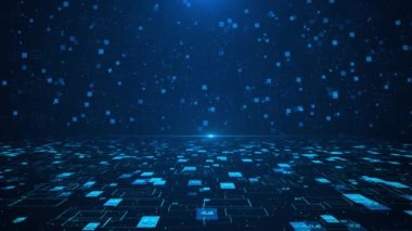 Fütürist soyut siber hareket duvar kağıdı parçacık akışı. Mavi çizgilerin zarif dalgaları ve noktalar toz, akıntı, veri transferi, sanal gerçeklik siber uzayı. 4K 3D yaratıcı yumuşak bokeh manzara arkaplanı.