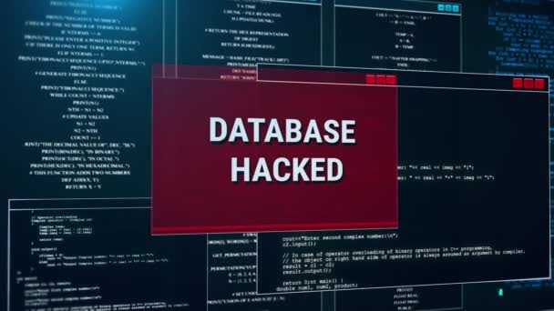 Zhakowana Baza Danych Sieć Komputerowa Cyber Ataku Wirus Spyware Złośliwe — Wideo stockowe