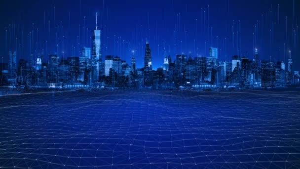 Nowoczesna Cyfrowa Panorama Smart City Cityscape Globalna Komunikacja Tworzenie Sieci — Wideo stockowe