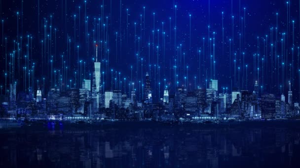 Futuristisk Digital Teknik Transformation Smart City Bakgrund Stadssiluett Artificiell Intelligens — Stockvideo