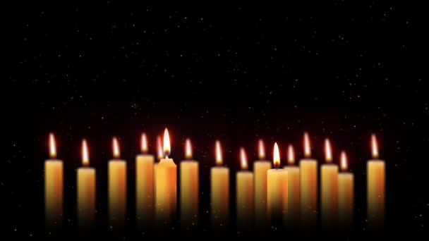 Many Candles Burn Dark Flame Candle Blurred Blinking Charismas Lights — Stock Video