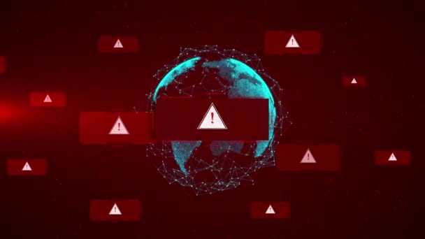 Systeem Gehackt Alarm Cyber Aanval Computernetwerk Cybersecurity Kwetsbaarheid Datalek Internet — Stockvideo