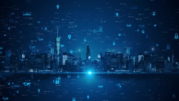 Horizonte Futurista Ciudad Inteligente Digital Big Data Inteligencia Artificial Internet — Vídeos de Stock