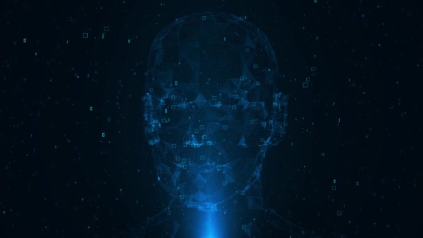 人間は抽象的なデジタルコンピューティングアニメーションに直面する 3D人工知能 ビッグデータ サイバーセキュリティ メタバース 未来の技術機械学習未来Ai技術 人間の高速ロボット革命コンセプト — ストック動画