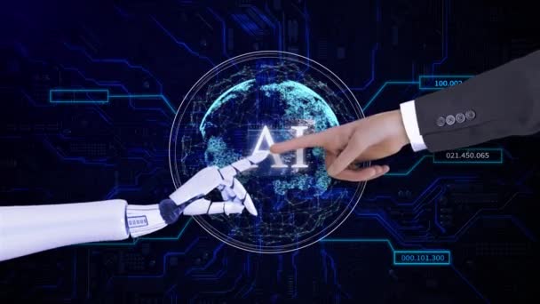 Human Robots Wirtualna Rzeczywistość Wizualizacja Globalna Wymiana Danych Sieci Futurystyczna — Wideo stockowe