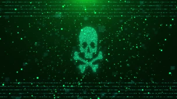 Código Programación Pantalla Ordenador Cráneo Concepto Seguridad Malware Ataque Hacker — Vídeos de Stock
