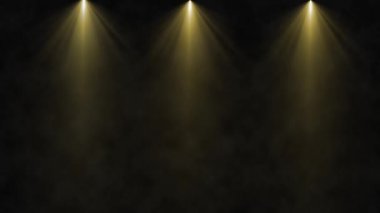 4K lensler ışık saçıyor. Özel efekt. Siyah arka plan, güzel parlak animasyon. Parıldayan konser gösterisi. Işık külahları duman içinde. Konser ışığı. Parlak ışık huzmeleri. Işıklandırma ekipmanı