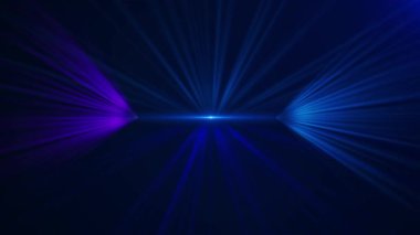 4K 3D Mavi dalgalı parçacık ışını hareket parçacıkları düşüyor, sahne ışığı yanıp sönüyor, sahne arkası. Parti kutlaması. Ödül, müzik, düğün, yıldönümü, parti ve sunum fonları, şirket.