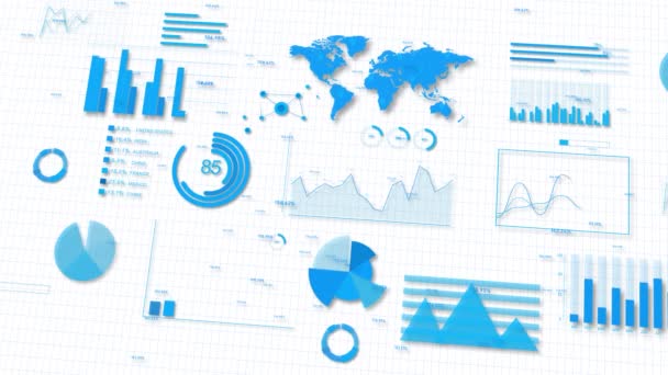 Animace Grafů Grafů Pozadí Mapy Zeměkoule Podnikové Finanční Investice Hud — Stock video