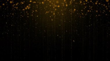 Soyut Parıltı Parıltısı partikülleri arka plandaki altın yıldızların toz bulutu parıltılı parıldayan sinek hareketleri Gala Gecesi Ödülleri 'nde uzayda titreşiyor. Sihirli duman ışığı büyüsü