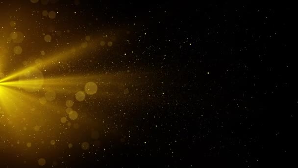 Золотий Потік Пиловий Блиск Блищить Балки Іскри Блискітки Світлові Промені — стокове відео