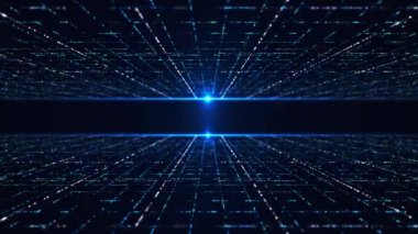 3D 4K Veri simülasyonu dijital hat ızgara teknolojisi fütüristik HUD ekran arkaplan etkisi. Siber punk stili bilim kurgu, gelecekçi lazer ızgara manzarası. Siber yüzey tarzı. ızgara deseni