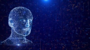 4K Geleceğin Yapay Zeka Beyin Animasyonu. Gelecekçi insan beyni arayüzü kavramı. Robot sistem. Yapay zeka dijital arka plan programlanıyor. Derin öğrenim beyin büyük veriler veya siber güvenlik