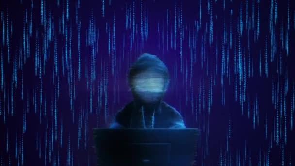 Atak Hakera Hoody Digital Virtual Script Numbers Latanie Anonimowy System — Wideo stockowe