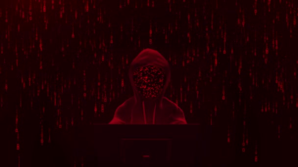 Hacker Attack Hoody Digital Virtual Script Numbers Flying Anonymous Hacking — Stock Video