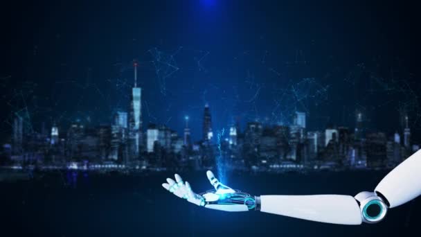 Robot Digital Hand Hologram Protezione Dei Dati Business Privacy Circuito — Video Stock