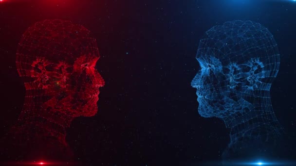 バーチャル パーソナリティ 顔認識システムの概念 顔認識3Dスキャンインターフェイス 仮想人間 バーチャルキャラクター デジタルクローンポートレート サイバーセキュリティホログラム 機械学習 — ストック動画