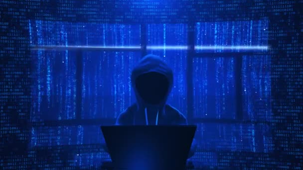 3D匿名计算机黑客攻击网络黑客恶意软件的概念 黑客抽象笔记本电脑二进制代码数字接口 间谍软件 恶意软件 网络安全4K — 图库视频影像