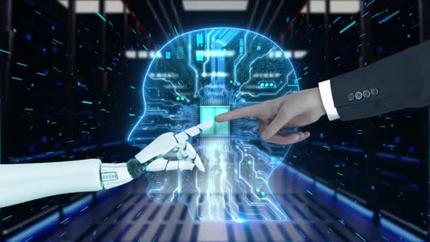 Artificiell Intelligens Maskininlärning Företag Internet Technology Concept Hand Vidrör Hjärnan — Stockvideo