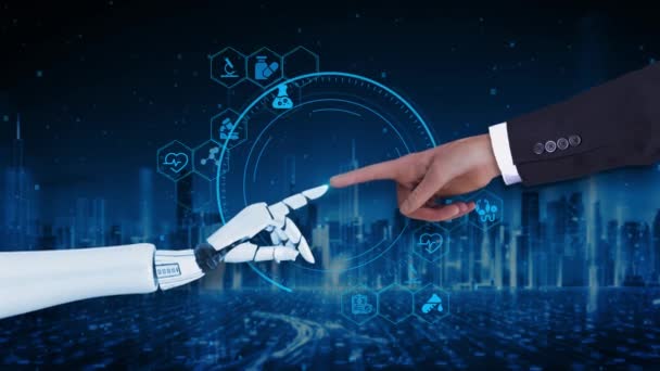 Artificiell Intelligens Händerna Robot Och Mänsklig Beröring Process Automatisering Rpa — Stockvideo