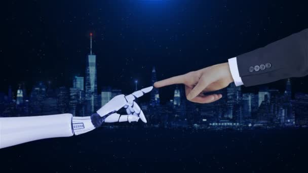Φουτουριστικό Ανθρώπινο Ρομπότ Χέρι Τεχνητή Νοημοσύνη Τεχνολογία Ανάπτυξης Και Μηχανικής — Αρχείο Βίντεο