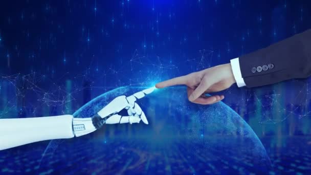 Τεχνητή Νοημοσύνη Τεχνητή Νοημοσύνη Χέρια Ρομποτικής Και Ανθρώπινης Αφής Αυτοματισμού — Αρχείο Βίντεο