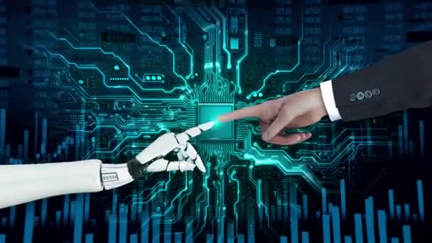 Intelligence Artificielle Machine Learning Technologie Doigt Toucher Processeur Circuit Électronique — Video