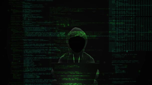 Cybercriminaliteit Een Anonieme Computer Hacker Met Behulp Van Een Virus — Stockvideo