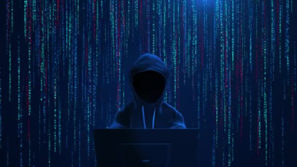 フーディデジタルバーチャルスクリプト番号のハッカー攻撃 匿名ハッキングシステム 暗号通貨ビットコイン ソーシャルネットワークのサイバーセキュリティとデータ保護 バーチャルリアリティ 3Dについて — ストック動画