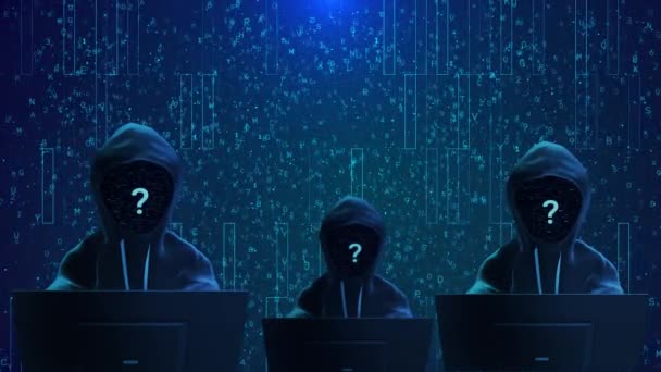 Siber Güvenlik Bilgisayar Korsanı Kapüşonlu Kapüşonlu Saldırı Uyarı Sistemi Kimlik — Stok video