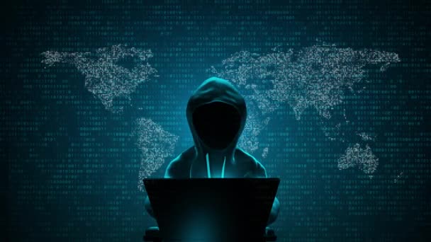 3D匿名计算机黑客攻击网络黑客恶意软件的概念 黑客抽象笔记本电脑二进制代码数字接口 间谍软件 恶意软件 网络安全4K — 图库视频影像