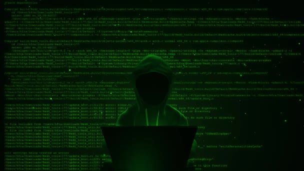 Hooded Hacker Breekt Data Servers Infecteert System Virus Donkere Kamer — Stockvideo