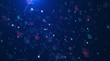 Soyut Büyük Veri Dijital Hitech teknolojisi, matris arkaplan animasyonunu numaralandırıyor. 4K AI Technology Innovation plexus and science, gelecekteki evren siber ağ sunucusu çevrimiçi 3D