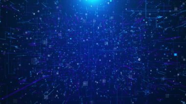 Dijital dalga siber uzay hatları ağı, büyük veriler, veri merkezi, sanal uzay sunucusu, internet, hız hologram blokları, ai ışık şebekesi, bilgi konsepti çizgileri. Büyük veri dijital çizgileri, ikili zincir