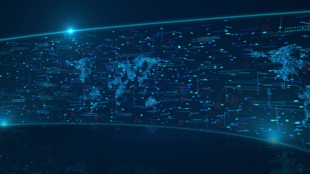 Futuristic Globe Map Abstract Universo Mundial Partículas Plexo Mapa Holograma — Vídeo de Stock