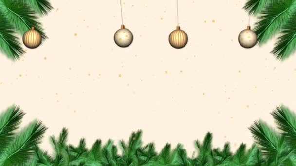 Weihnachtsrahmen Festlichen Neujahrsrahmen Blätter Schneeflocken Ball Tannenbaum Blätter Geschenk Grußkarte — Stockvideo