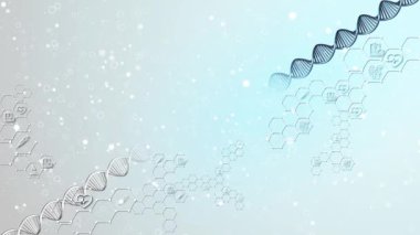 4k DNA genom animasyonu. Biyolojik genetik tıp bilimi. Gen sarmalı model hareket arkaplanı. Biyolojik gelecek. Animasyon dijital DNA 'sı, insan genomu. Tıbbi araştırma, genetik mühendislik, biyoloji.